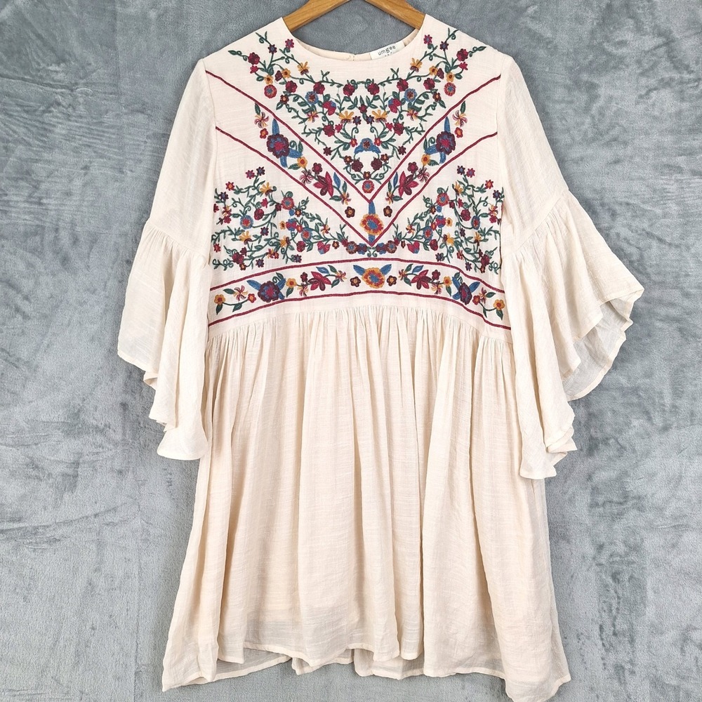 Umgee Dress Large Bliss Boho Hippie Festival Babydoll Floral Embroidered Cottage